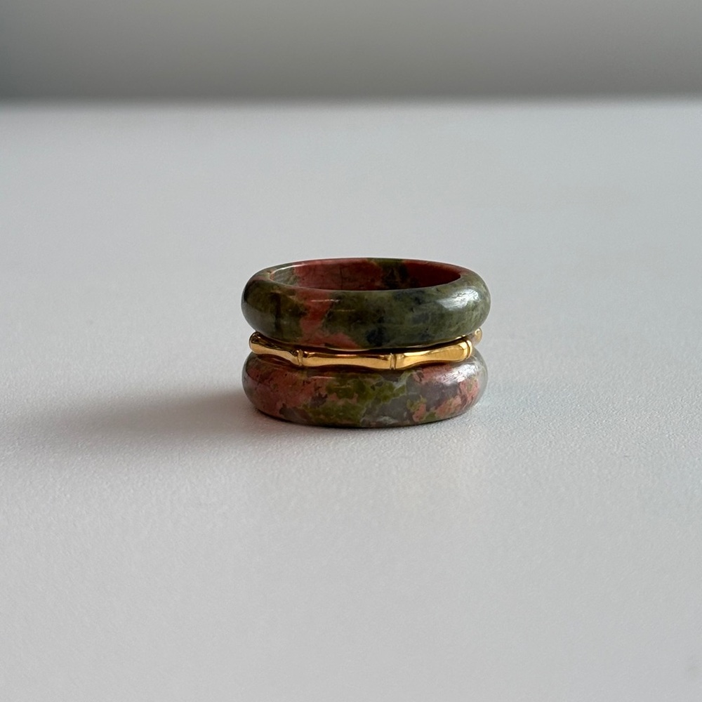 Stone Trilogy Stack Unakite Ring Set Of 3 Bands, Size 6